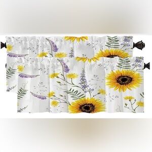 kitchen curtains 2pc valance Sunflower Farmhouse Summer Floral  52X18 Inch
